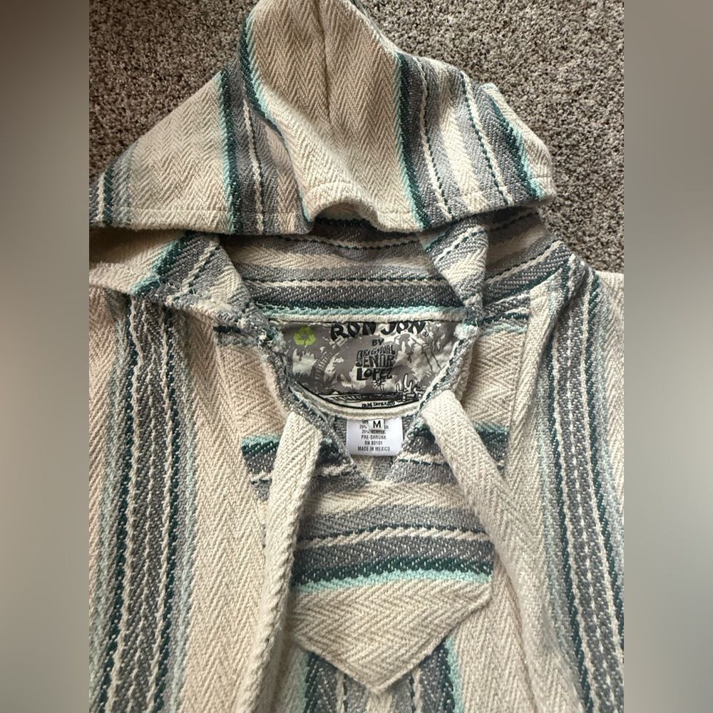 Ron Jon Senor Lopez Stripe Long Sleeve Baja Mexican Hoodie Poncho Size M - Picture 6 of 11